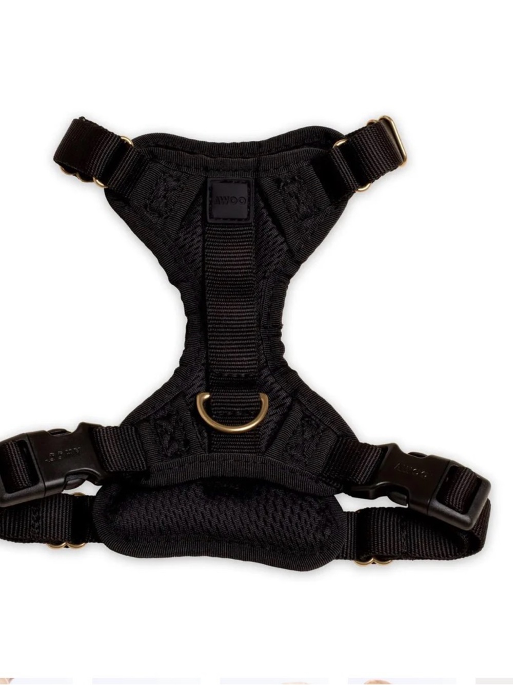Awoo Pets Black Padded Dog Harness with Gold Hardware